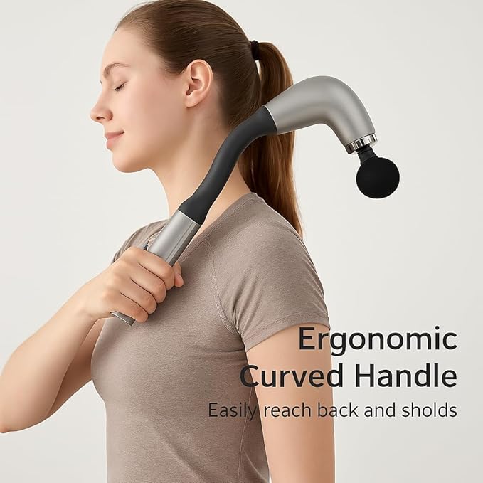 Handheld Cordless &amp Rechargeable Back Massager - Quiet - Full Body Massage Device for Women Aches Relief Sports Recovery and Deep Relaxation - Light Silver