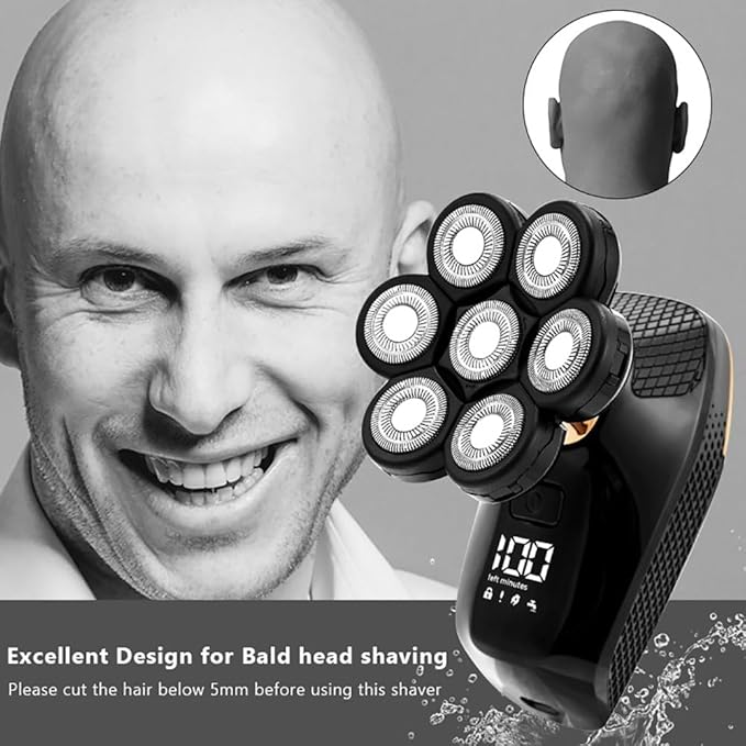 Head Shaver for Men 5 in 1 Shaver for Men 7D Independently 7 Cutter Floating Head Waterproof Electric Razor Multifunction USB Charge Trimmer