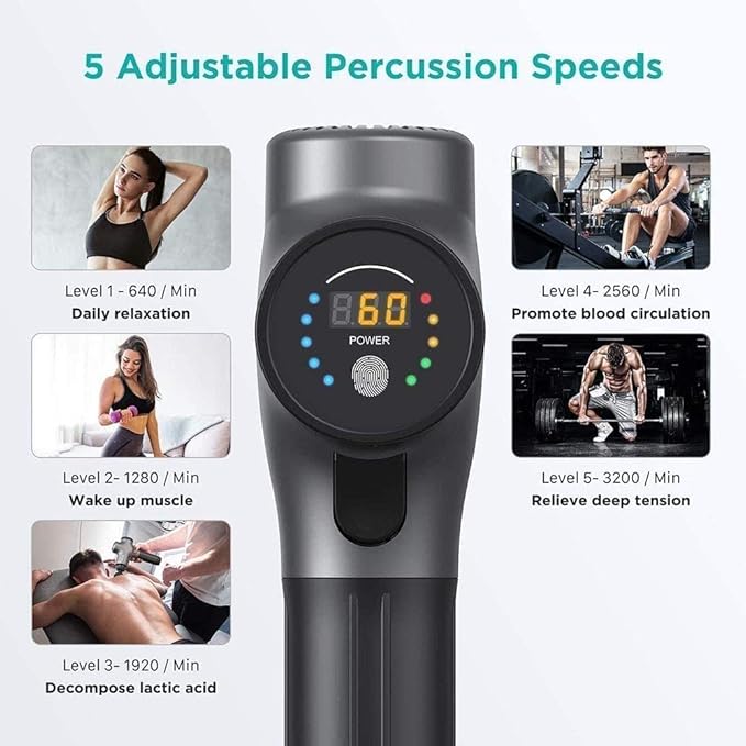 Massage Gun Quiet Muscle Percussion Back Neck Head Hammer Massager for Athletes Pain Relief Handheld Electric Body Massager for Relieving Muscle Pain Soreness and Stiffness