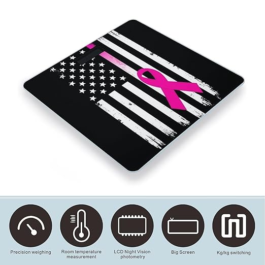Digital Bathroom Weighing Scale Energy Saving Scale Smart Scale for Body Weight Breast Cancer Awareness Ribbon American Flag Black