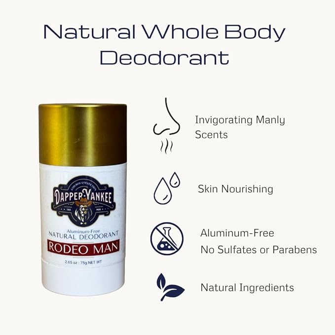 Dapper Yankee Rodeo Man Men's Deodorant - Long-Lasting Aluminum-Free Natural Deodorant for Men - Paraben-Free Baking Soda Free - Will Not Stain Clothes