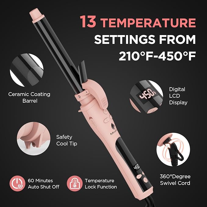 MiroPure Rotating Curling Iron Automatic Curling Wand 1 Inch Ionic Hair Curler with Longer Barrel for Waves and Curls