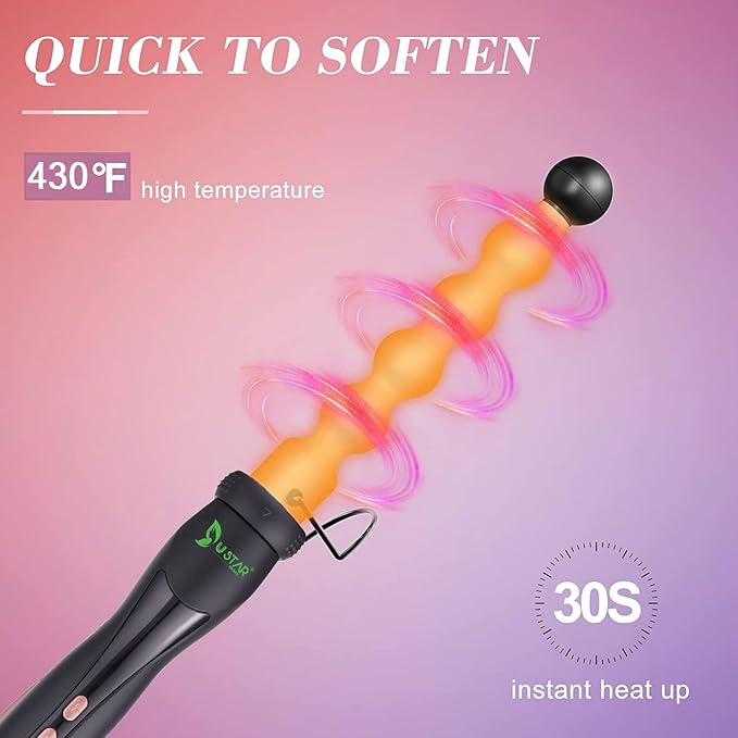 USTAR 5 in 1 Curling Wand for Long Hair Interchangeable Ceramic Barrels 0.35-1.25 Inch Dual Voltage Travel Curling Iron with Heat Resistant Glove 2 Clips Hair Curler for Women Girls Gift