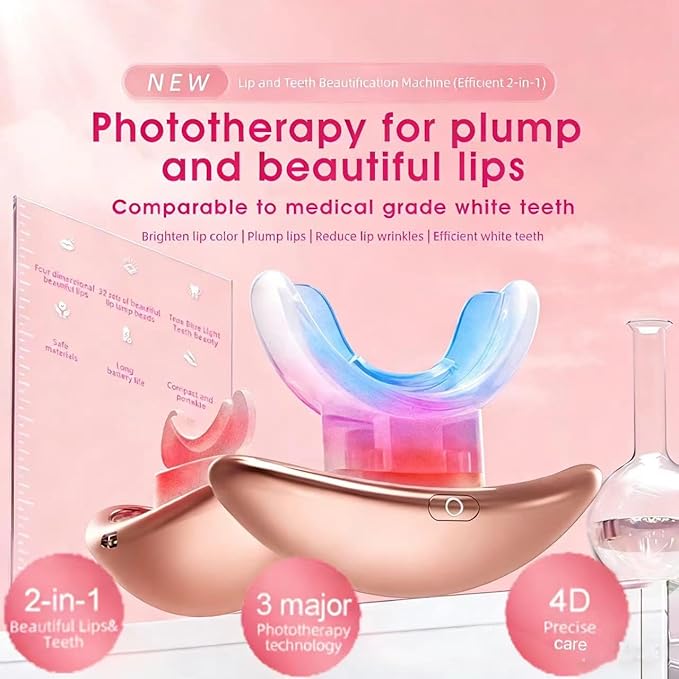 Red Light Therapy Device for Face|2-in-1Red Light Therapy Lip PlumperAnti-AgingWrinkle Reduction|FullerMore Vibrant Lips (Rose Gold)