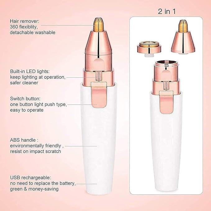 Nose and Ear Hair Trimmer2 in 1 USB Rechargeable Painless Ear and NoseWaterproof Stainless Steel Head Professional Painless Nose Hair Remover