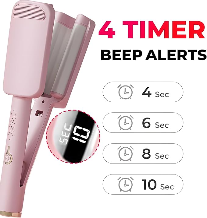Waver Curling Iron - Hair Waver Crimper Beach Waves Curling Wand Ionic Deep Waver Hair Curler Tool with Ceramic 3 Barrel for Women Dual Voltage Anti-Scald Easy to Use (Purple)