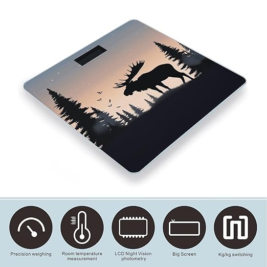 Moose Mountain Pine Tree Wilderness Weight ScaleClear LED Display Bathroom Digital Weighing ScaleTempered Glass Digital Bathroom Scale for Body Weight Capacity Up to 400 Lbs