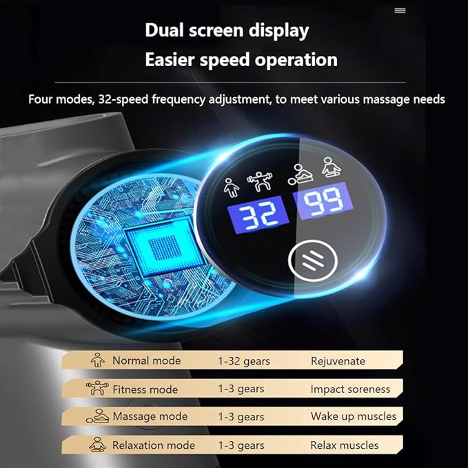 MassagerDeep Tissue Back Massage for AthletesFour Modes32-Position AdjustmentWith 8 Interchangeable Massage HeadsLED Screen DisplayMood Light Impact Massager for Pain ReliefGrey