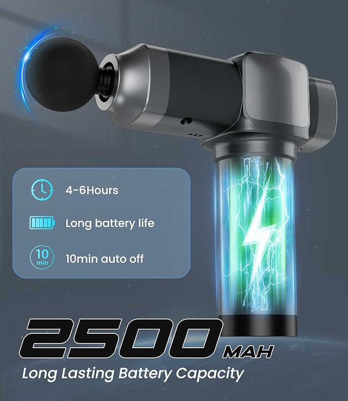 Deep Tissue Massage Gun Portable Percussion Muscle Massager with 30 Speeds &amp 6 Attachments Handheld Electric Back &amp Neck Massager for Pain Relief
