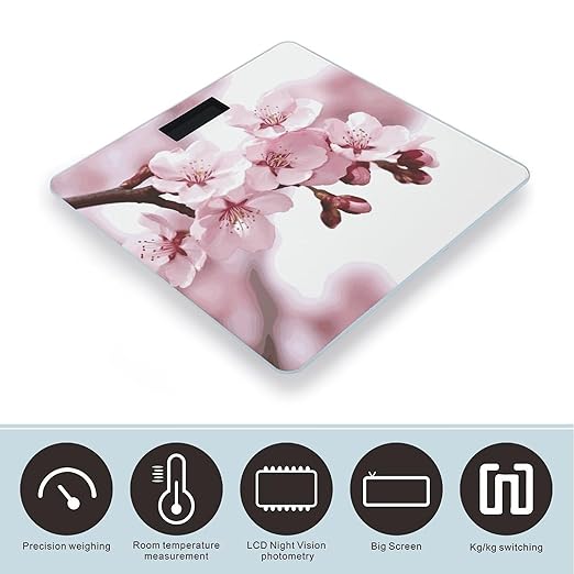 Digital Bathroom Scale for Body Weight Scale with Bright LCD Display High Accuracy Step-On Technology Auto On/Off Cherry Blossom Digital Scales 400 Lbs /180kg