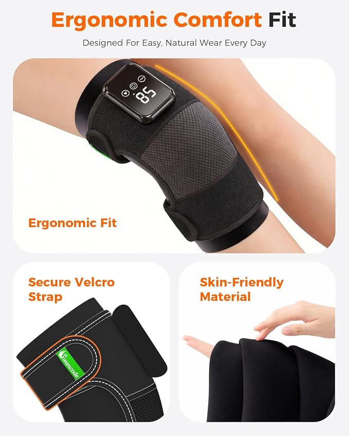 3-in-1 Knee Massager for Pain Relief with Heat Portable Heated Knee Brace with Extension Strap for Knee Elbow &amp Shoulder Cordless Rechargeable Electric Massagers for Joint Comfort (Single)