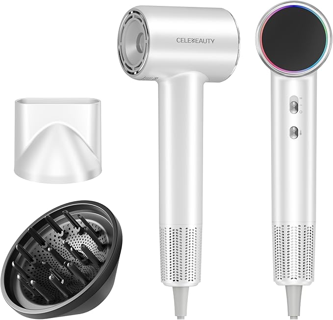 Professional Hair Dryer with Diffuser - 110000 RPM High-Speed Blow Dryer Strong Motor &amp Ionic Technology for Fast Drying &amp Frizz Control Lightweight Quiet for Home Travel (White)