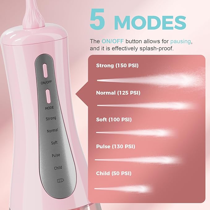 2026 New 350ML Water Flosser with Drainage &amp Storage Stand Keeps Dry &amp Clean 5 Modes 360°Nozzle Cordless Rechargeable IPX7 Waterproof Portable for Home &amp Travel (Pink)