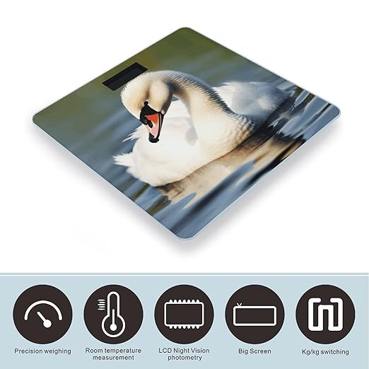 Cute Little Swan Bathroom Scale for Body Weight Bathroom Digital Electronic Weighing Scale with Back Lit LED Display Sturdy Tempered Glass Weight Watchers Scales 400lb