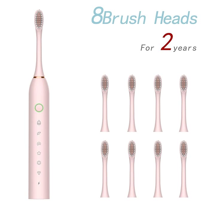 2 Pack Electric Toothbrush for Adults with 8 Brush Heads 6 Modes 42000vpm Sonic Electric Toothbrush Black+Pink