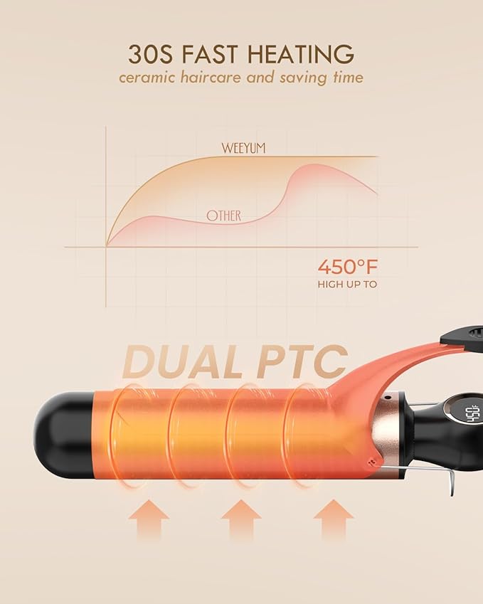 Large Curling Iron 2 Inch Ceramic Long Barrel Hair Curling Wand Hair Styling Tool Dual Voltage LCD Display Black