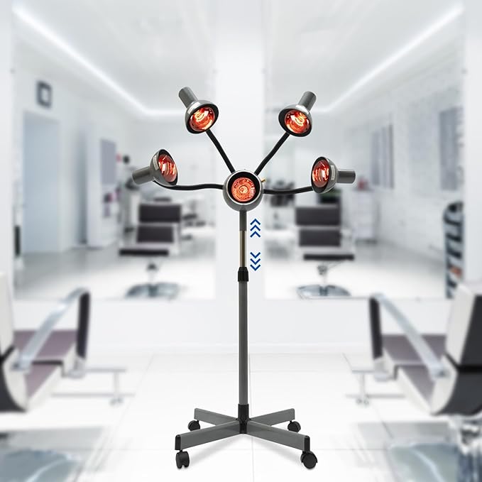 5 Heads 750W Infrared Heating Lamp Hair Salon Lamp Infrared Color Processor Drying Hair Care Standing Hair Dryer Perm Hair Dryer Accelerator