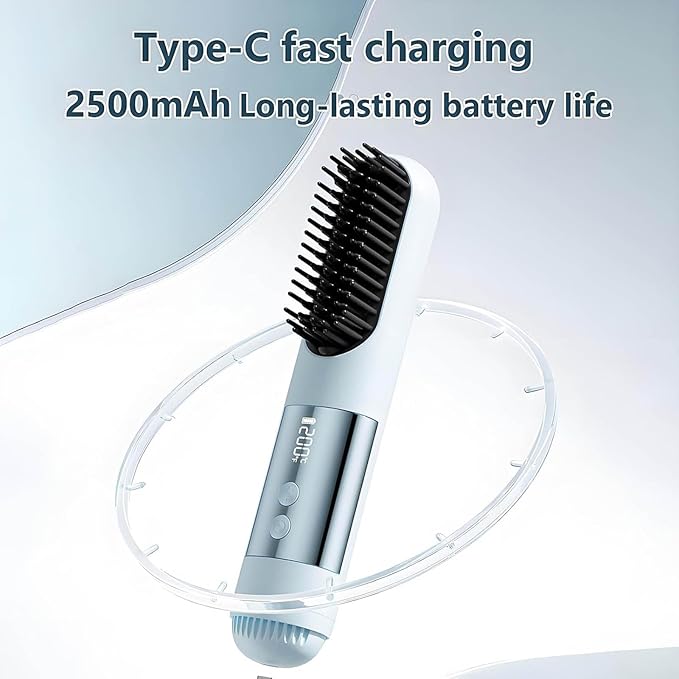 Hair Straightener Brush Portable Cordless Rechargeable Smoothing Cold Air Straightening Brush for Travel (01)