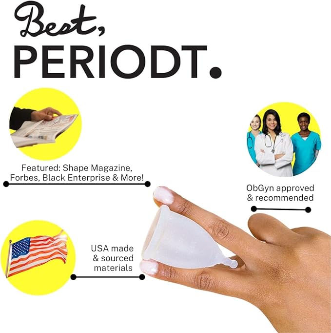 Best Periodt Menstrual Cup - High Capacity Soft Period Cup for Heavy Flow - 12 Hour Leak Free - Comfy &amp Easy to Use - Comes with Yellow Menstrual Cup Case - USA Made (Size 2)
