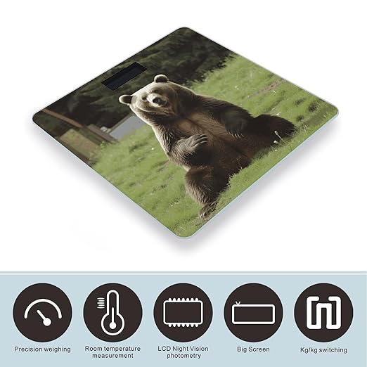 Hi Bear Sit on The Lawn Bathroom Scale Ultra-Bright Liquid Crystal Screen Weight Scale Accurate Bathroom Body Scales for Body Weight Bathroom Pet Home Bedroom Gift-Giving