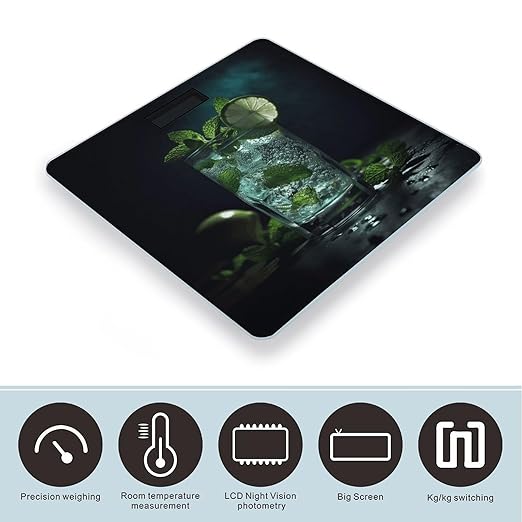 Mojito Cocktail Bathroom Scale Rounded Smart Scale for Body Weight Automatic Power On/Off Weight Scales Accurate Bathroom Digital Scales for Pet Home Bedroom Kitchen