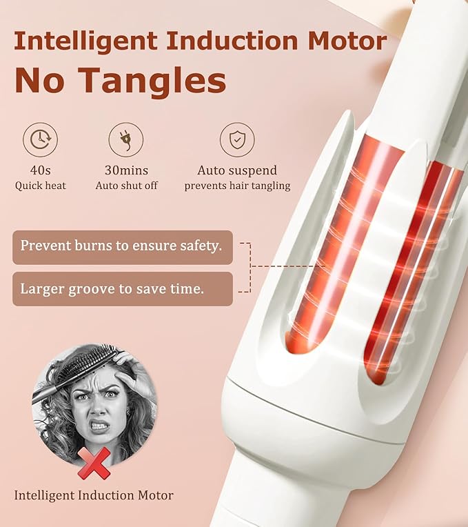 Auto Hair Curler Automatic Curling Iron with 4 Temperature &amp 3 Timer Automatic Shut-Off Anti-Scald Anti-Tangle Rotating Curling Wand for Hair Styling White