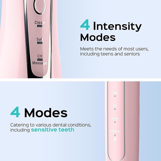 COSLUS C20 &amp C41 Portable Water Flosser with Electric Toothbrush Combo: 2-in-1 Oral Clean Kit for Teeth Braces Gums Care - Brushing &amp Flossing for Adults Family Travel Use BPA-Free Pink