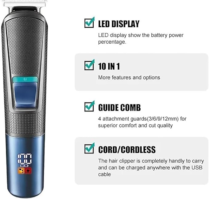 Hair Clippers for Men All in One Rechargeable Beard Hair Trimmer for Men Grooming Kit Electric Shaver Body Trimmer Edge Nose Ear Trimmer Eyebrow