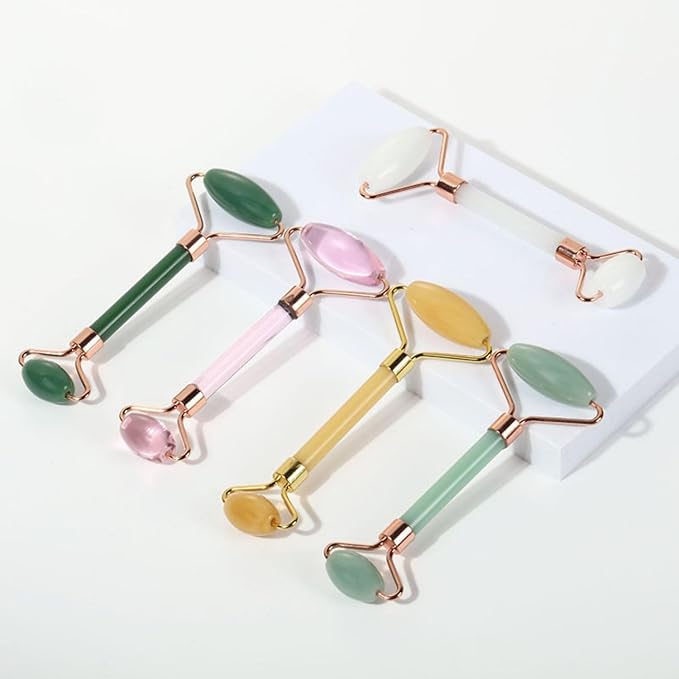 Portable Massager 玉石滚轮脸部按摩套装双头金属手动脸部器推脸用具