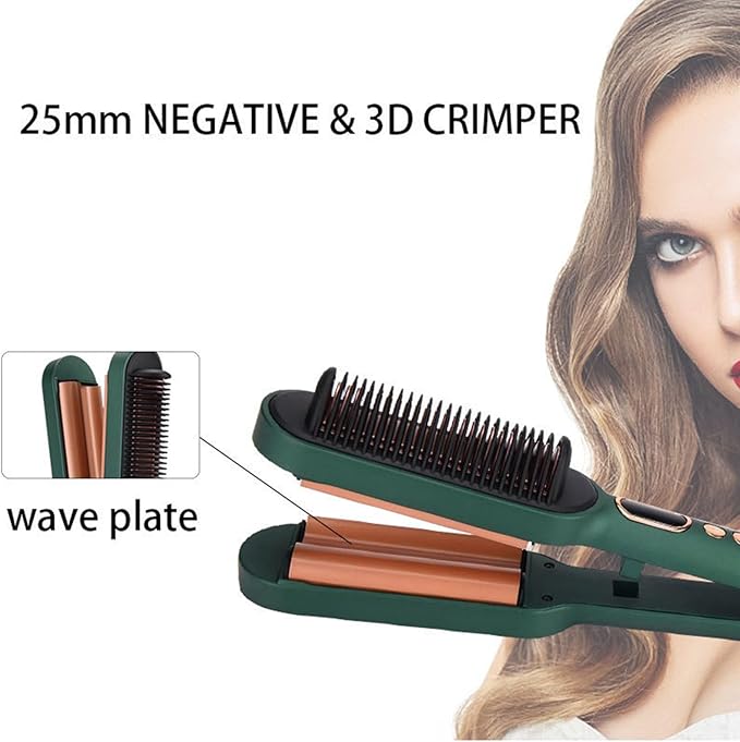 Yinhing 3 Hair Waver and Straightener 2 in 1 Styling Tool with 5 Adjustable Temperature Settings LCD Display Anti Scald Structure 360 Rotating Cord (US Plug)