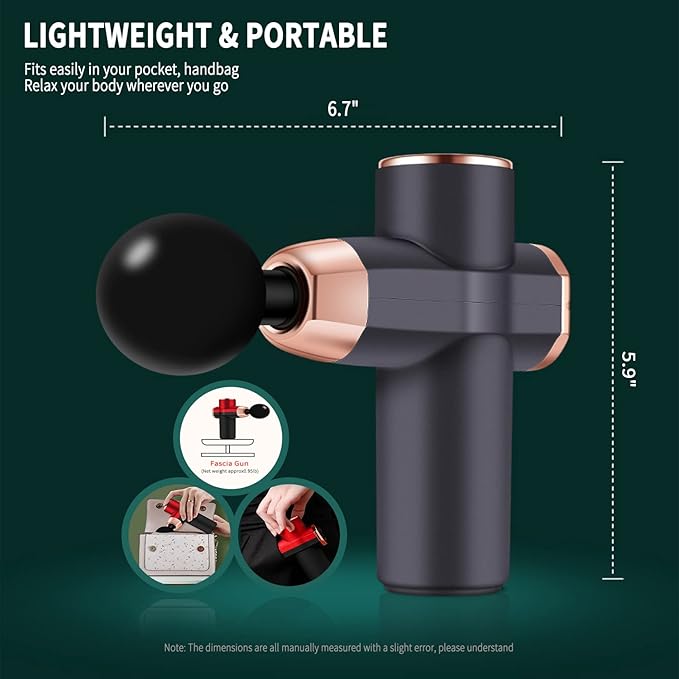 Massage Gun Deep Tissue Mini Massager USB Charging Lightweight Portable Percussion Muscle Gun for Athletes Handheld Pocket Size Body Neck Shoulder Back Arm Waist Leg Foot Massager (Grey)