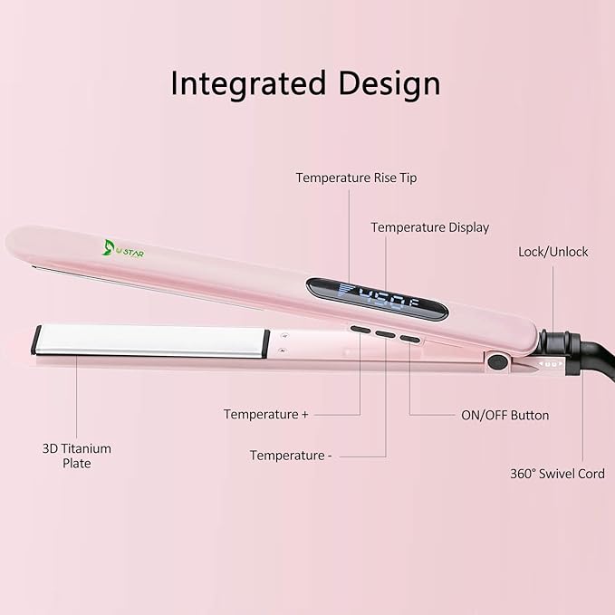 USTAR 2 in 1 Hair Straightener and Curler 1 Inch Flat Iron Hair Straightener with Titanium Ceramic Ionic Plates &amp Dual Voltage for Less Frizz Shinier Hair with Heat-Resistant Silicone