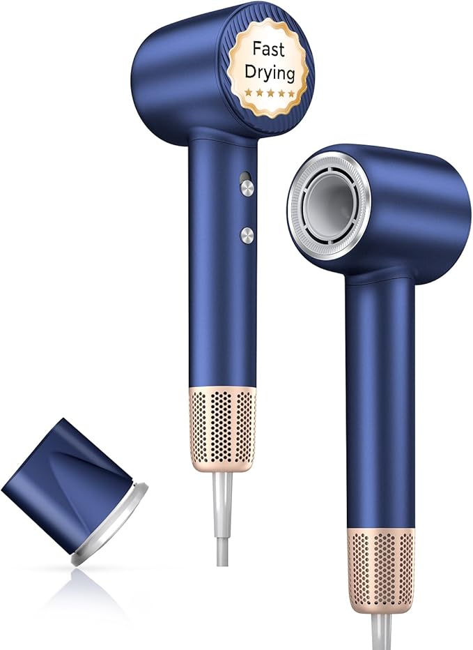 Hair Dryer 140000 RPM High-Speed Brushless Motor Negative Ionic Low Noise Blow Dryer for Fast Drying Thermo-Control Quiet Compact with Magnetic Nozzle for Home Travel Salon UseBlue