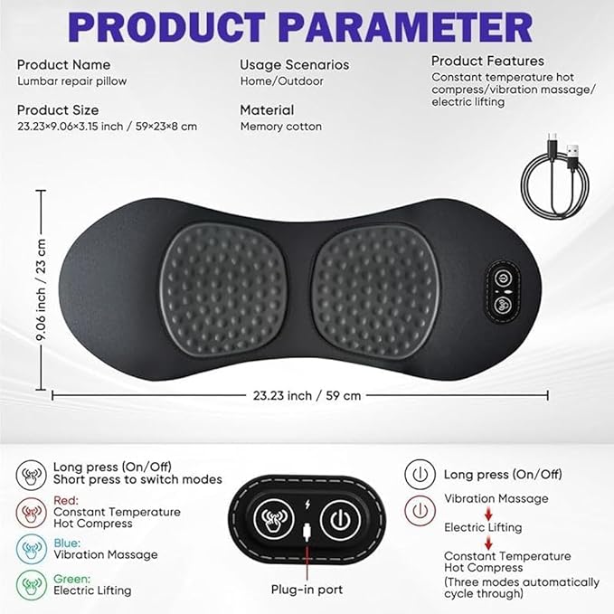 Triple Fusion Back Massager 3-in-1 Back Massager with Traction Lifting Electric Fusion Massager with Lifting and Vibration Massage and Heat Compress Against Pain (Grey)