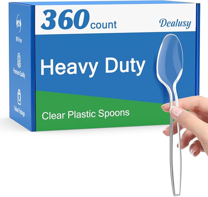 360 Count Clear Plastic Spoons Disposable BPA-Free Heat Resistant Solid and Durable Disposable Spoons Heavy Duty Bulk Premium Spoons plastic disposable for Party Supply