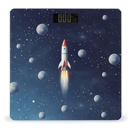 Rocket in Space Scale for Body Weight High Precision Digital Weight Scales with LCD Display Anti-Slip Sturdy Slim Tempered Glass Bathroom Scale for Home Use