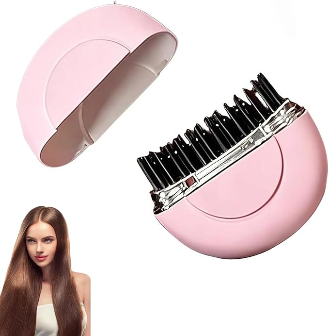 Electric Hair BrushMini hot CombMini Hair StraightenerMini StraightenerPortable Straightener BrushPortable Hair StraightenerAutomatic Curling IronCordless Travel Hair Straightener (Pink)