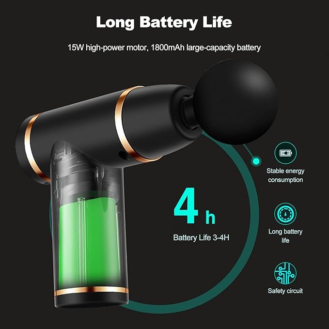 Ergocar Powerful Muscle Massage Gun Deep Tissue 6 Speeds Handheld Electric Body Massager with 4 Heads Super Quiet Fashion for Athletes Sedentary Office WorkerButton Style-Grey Gold