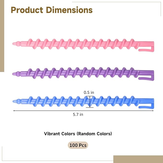 Long Hair Curling Kit With 100 Rods Plastic Styling Tools In Mixed Colors No-Heat Curlers For Soft Perm Waves And Diy Curls