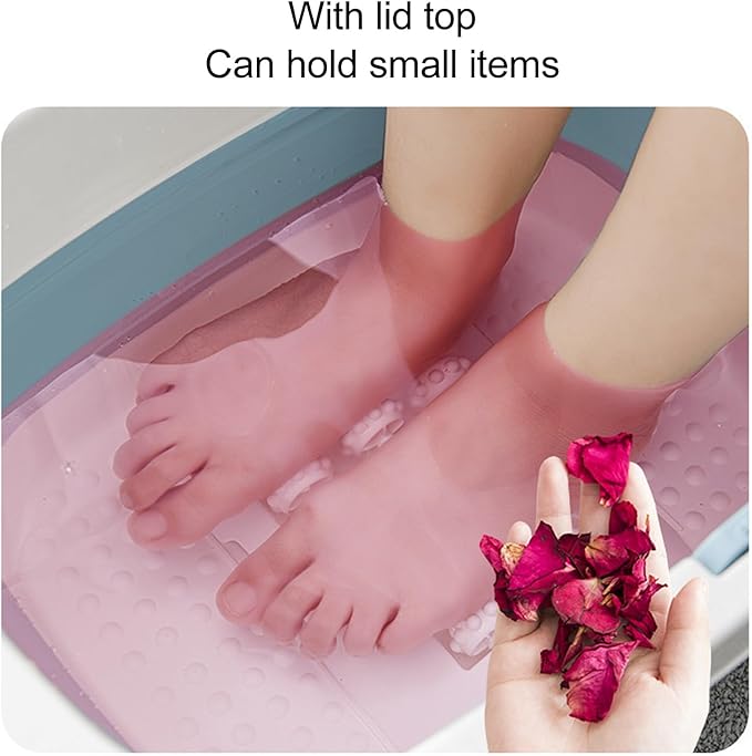 Yunseity Foot Bucket Foot Bath Basin Large Capacity Massage Points Wheel Removable Lid Foldable with Handle for Pedicure (Blue)