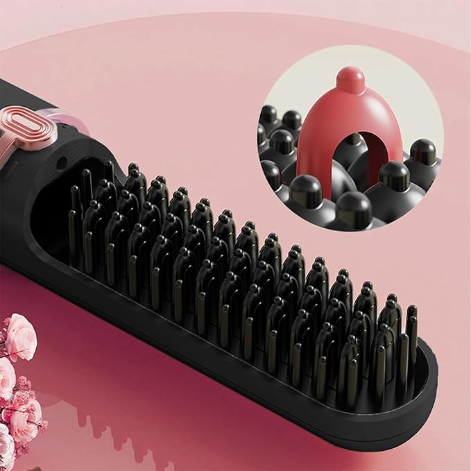 Cordless Hair Straightener Brush USB Rechargeable Portable Travel Hair Straightener with LED Display Screen 3-Speed Temperature Adjustable and Fast Heating Function for Travel Home