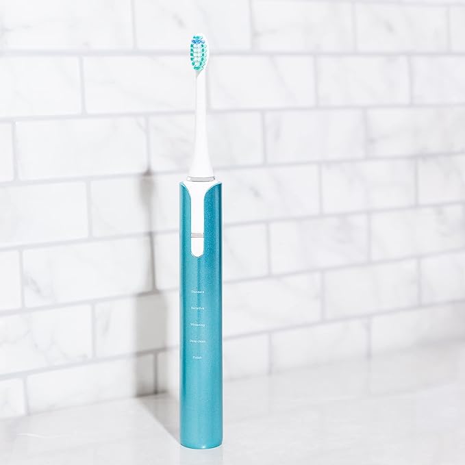 Soniclean Lux Sonic Toothbrush for Adults - 6 Toothbrush Heads Rechargeable Automatic Refills Aqua