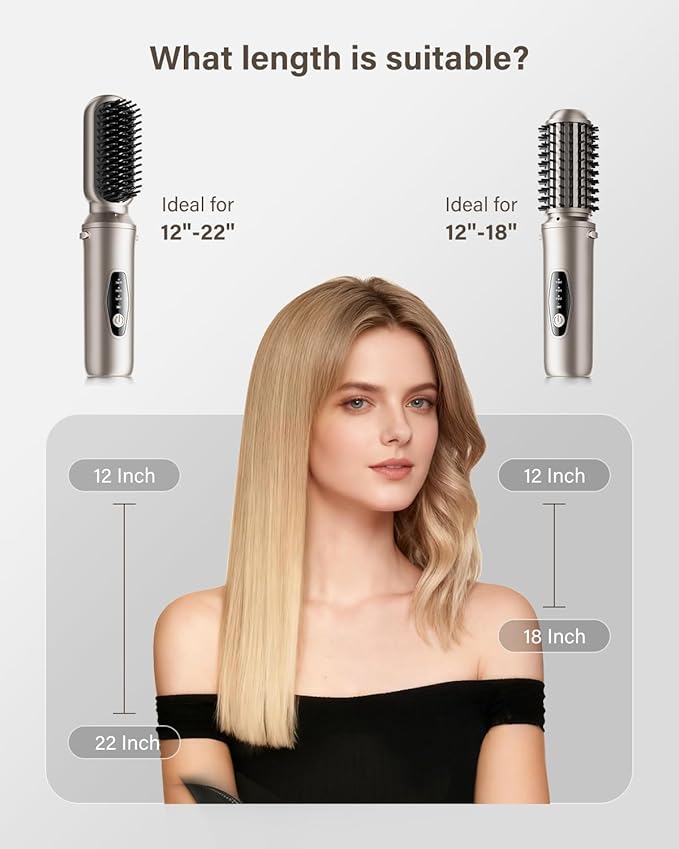 Cordless Hair Straightener Brush 2 in 1 Curling &amp Straightening Brush with 200 Million Negative Ions Mini Travel Hot Straightener Comb for Women Fast Heating &amp Dual Voltage