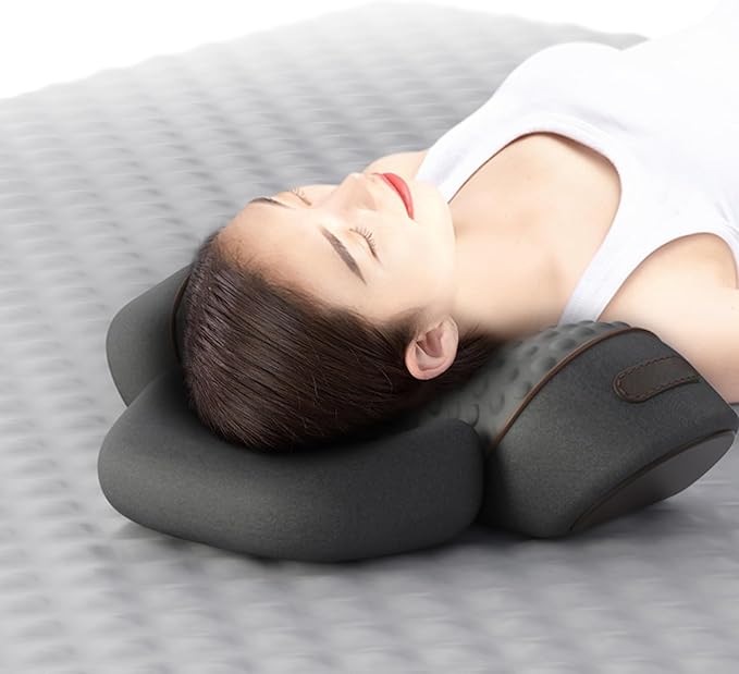 Pillow Traction Massager 2026 New for Neck Hump - 3-In-1 Cervical Neck Pillow with Heat Therapy Memory Foam for Shoulder Neck Pain Relief Ergonomic Massager Gray(Plug-In Only Not Battery-Powered）