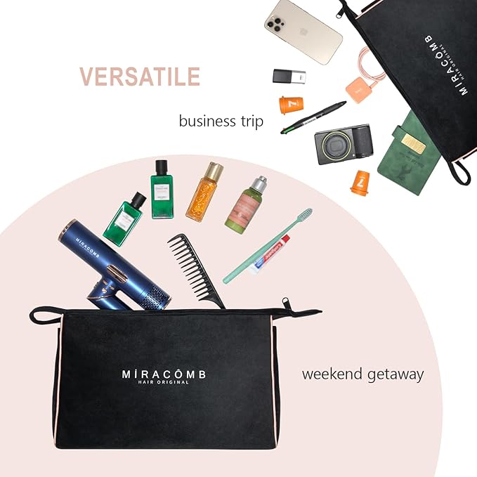 MIRACOMB Multi-Purpose Velvet Storage Bag - Spacious Hair Tool Organizer &amp Travel Case Compatible with Hypersonic BLDC X-Styler Dyson Airwrap &amp Shark FlexStyle - Dual Use Sleek Black Design