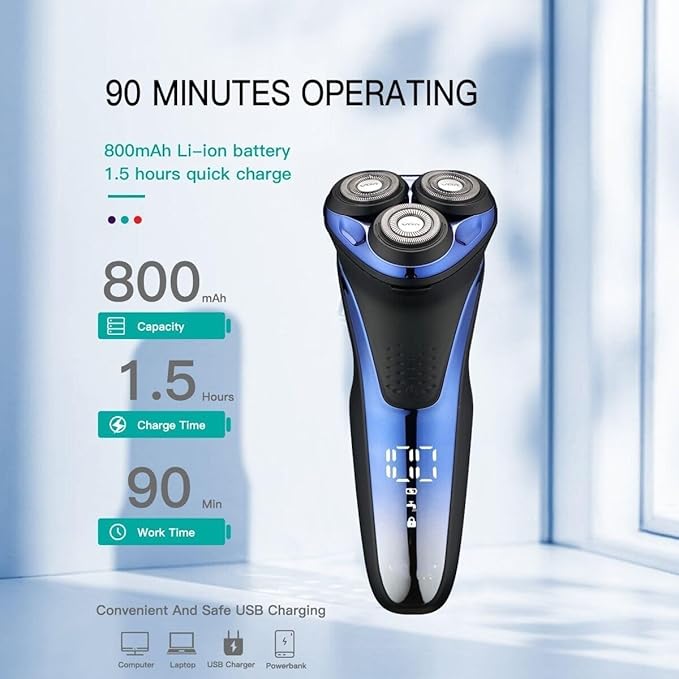 Electric Razor for Men Professional Electric Shaver Razor Waterproof Beard Trimmer Rotary 3D Floating Shaving Rechargeable Electric Shaver for Men