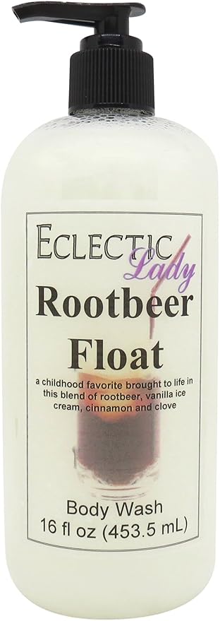 Eclectic Lady Liquid Pearl Body Wash - Rootbeer Float Scent 3-in-1 Use For Bubble Bath Hand Soap &amp Body Wash Phthalate-Free Rootbeer Float Fragrance Handcrafted in USA (16 oz)