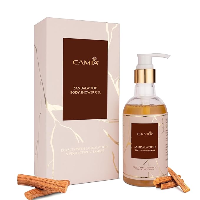 CAM_IA Sandalwood Body Shower Gel | A Luxurious Blend of Sandalwood Oil Glycerine &amp Vitamin E That Soothes Hydrates and Restores Skin with its Gentle Calming Lather | 250 ML