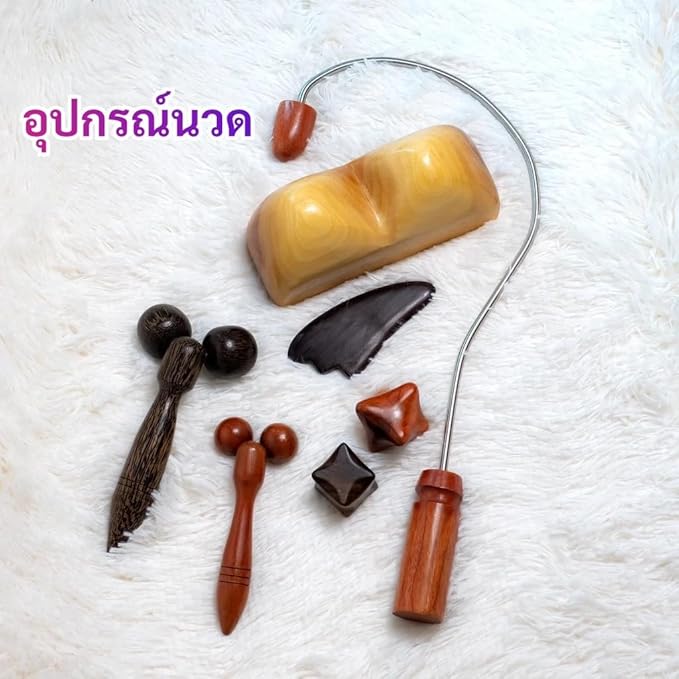 วีไทย Self-Massage Pressure Point Tool Set – Full Body Muscle Trigger Point Hook Foot Roller and Handheld Wood Massager Kit (Spider Massager)