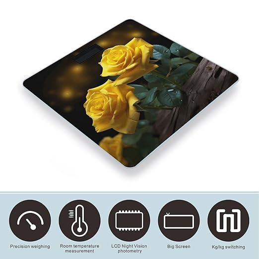 Beautiful Yellow Roses Scale for Body Weight High Precision Digital Weight Scales with LCD Display Anti-Slip Sturdy Slim Tempered Glass Bathroom Scale for Home Use